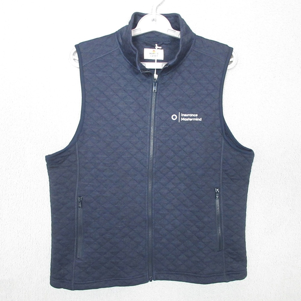 Marine Layer‎ Vest Women's XL Full Zip Navy Quilted Insurance Mastermind Logo
